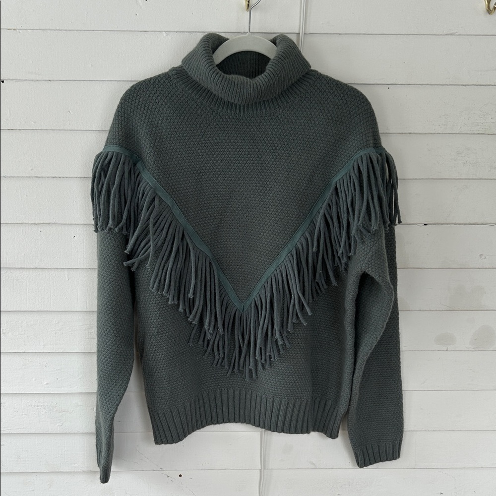 Sage green fringe turtle neck sweater Entro size L